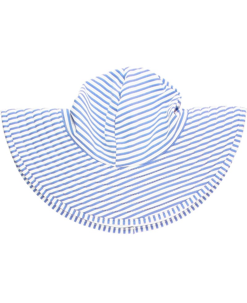 RuffleButtsÂ® Baby/Toddler Girls UPF 50+ Sun Protective Wide Brim Swimwear Sun Hat - Periwinkle Blue Seersucker, 0-12m - Image 3